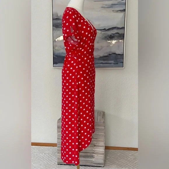 Divided H&M Red Asymmetrical Polka Dot Wrap Dress - Picture 5 of 16